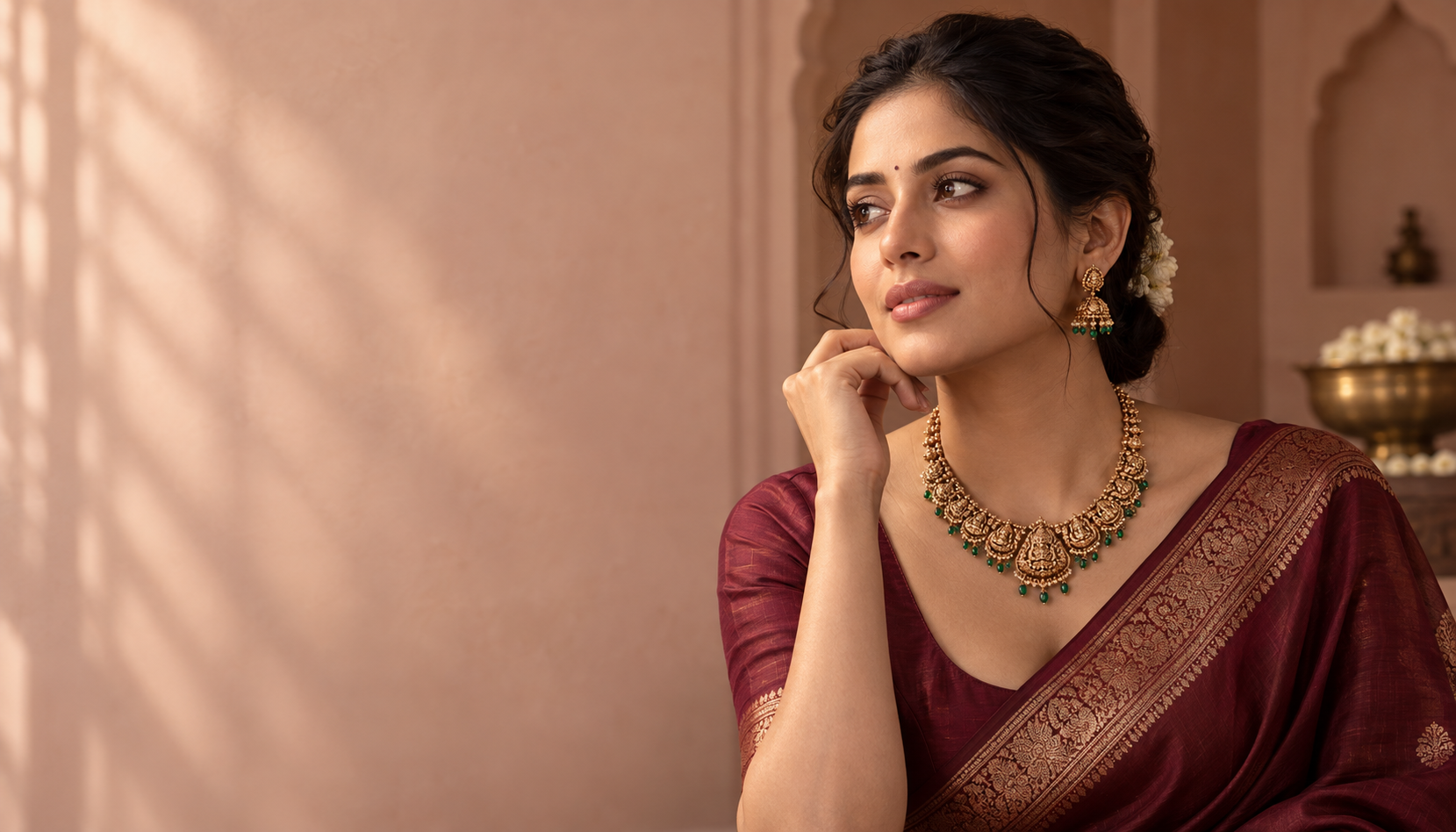 Woman wearing traditional Indian gold jewellery